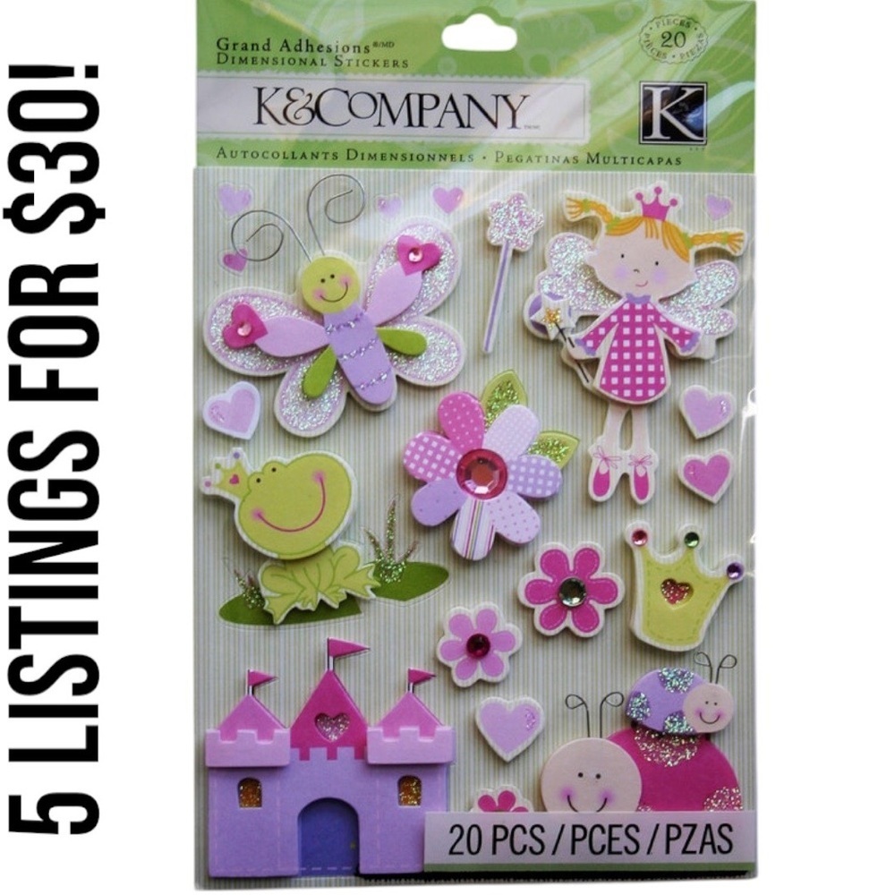 K&Company Girl Princess Castle Carriage Crown Butterfly Ladybug Frog 3D Stickers